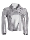 AKRIS PUNTO Metallic Leather Perforated Biker Jacket