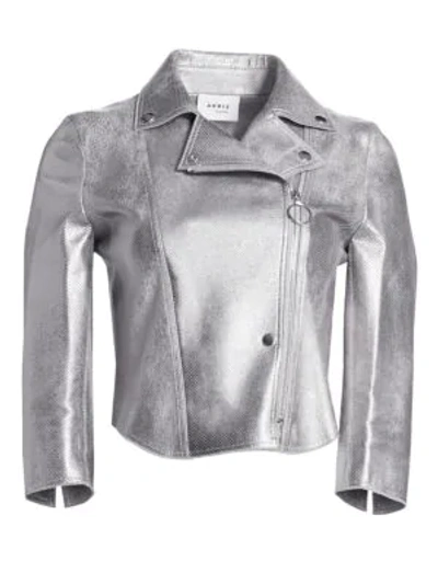 Akris Punto Metallic Leather Perforated Biker Jacket In Marmo Grey