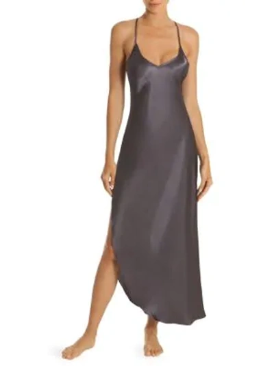 In Bloom Asymetrical Satin Nightgown In Charcoal