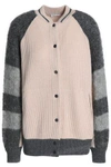 BRUNELLO CUCINELLI WOMAN COLOR-BLOCK MOHAIR-BLEND AND RIBBED CASHMERE CARDIGAN BABY PINK,US 1016843419868545