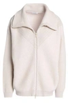 BRUNELLO CUCINELLI WOMAN BEAD-EMBELLISHED RIBBED CASHMERE CARDIGAN ECRU,AU 1016843419908224