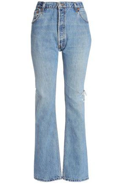 Re/done By Levi's Distressed High-rise Bootcut Jeans In Mid Denim
