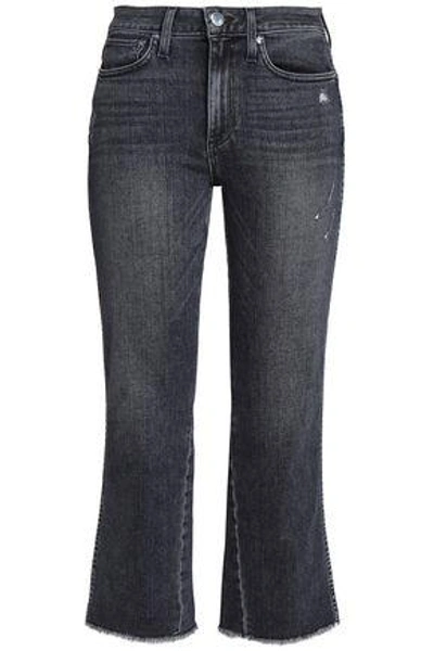 Alice And Olivia Frayed Frayed Mid-rise Bootcut Jeans In Dark Grey