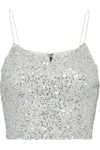 ALICE AND OLIVIA ARCHER CROPPED SEQUINED TULLE TOP,3074457345619432288