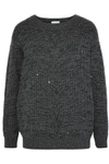 BRUNELLO CUCINELLI BRUNELLO CUCINELLI WOMAN SEQUIN-EMBELLISHED RIBBED CASHMERE SWEATER CHARCOAL,3074457345619231395