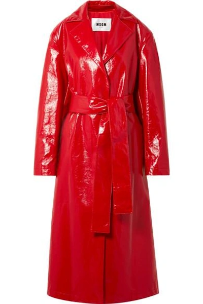 Msgm Faux Glossed-leather Trench Coat In Rosso (red)