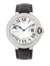 CARTIER Ballon Bleu de Cartier Diamond, 18K White Gold & Leather Strap Watch
