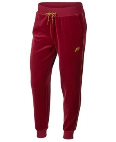 Nike Drawstring Velour Jogger Sweatpants In Red