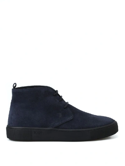 Tod's Men's Suede Desert Boots Lace Up Ankle Boots In Dark Blue