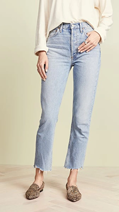 Agolde Riley High Rise Straight Crop Jeans In Light Blue