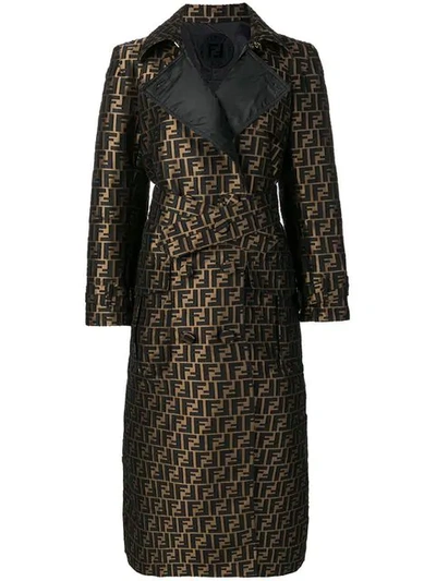 Fendi Black Ff Motif Trench Coat In Brown