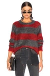 ALEXANDER WANG T T BY ALEXANDER WANG MOHAIR STRIPE PULLOVER SWEATER IN GREY & LIPSTICK,TBBY-WK84