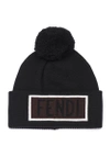 FENDI FENDI LOGO PATCH POM POM BEANIE