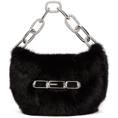 Alexander Wang Fur Micro Mini Bag W/chain Strap In Black