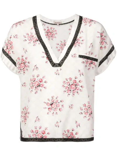 Morgan Lane Yeva Tea Rose Silk Pyjama Top In Blanc