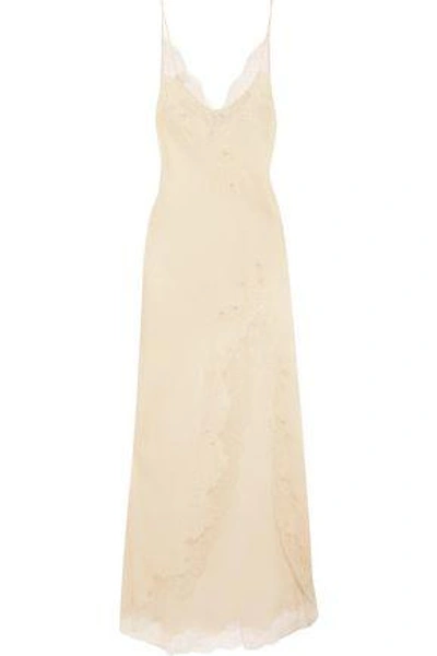 Carine Gilson Woman Lace-trimmed Embellished Silk Chemise Beige