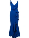 MARCHESA NOTTE MARCHESA NOTTE V-NECK CREPE GOWN - 蓝色