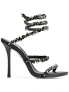 René Caovilla Cleo Ankle-wrap Crystal-embellished Satin Sandals In Black