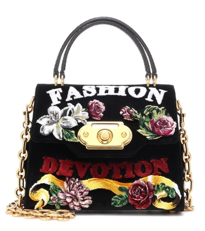 Dolce & Gabbana Welcome "fashion Devotion" Velvet Shoulder Bag In Black