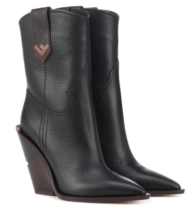 Fendi Heeled Leather Cowboy Boots In Black