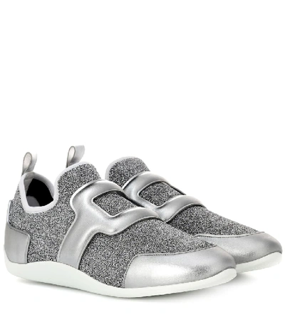 Roger Vivier Sporty Viv Glitter Fabric/metallic Leather Trainers In Silver