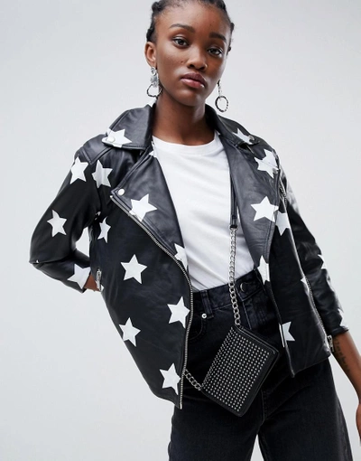 Muubaa Nova Applique Star Leather Biker Jacket Black ModeSens GB