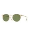 Oliver Peoples Men's O'malley Peaked Round Sunglasses With Mineral Glass Lenses - Buff Green In Green/brown