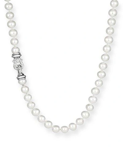 David Yurman Pearl Strand Necklace With Diamonds In Silver, 8-8.5mm