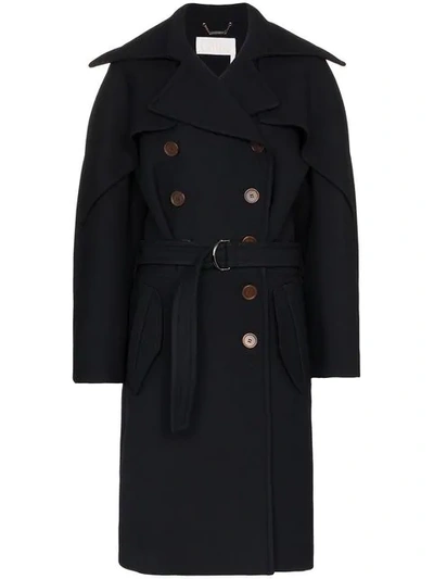 Chloé Double-breasted Wool And Silk-blend Drill Coat In Blue