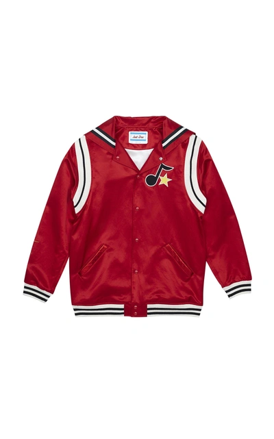 Just Don Appliquéd Cotton-blend Satin Varsity Jacket In Red