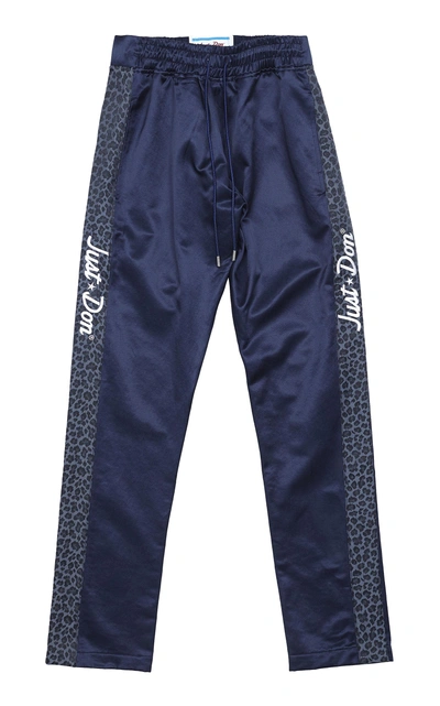 Just Don Tearaway Leopard-print Cotton-blend Satin Track Trousers In Navy