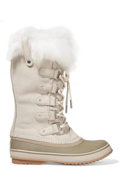Sorel Joan Of Arctic Faux Fur-trimmed Waterproof Suede And Rubber Boots In Fawn