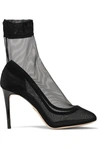 DOLCE & GABBANA LEATHER-TRIMMED STRETCH-TULLE SOCK BOOTS