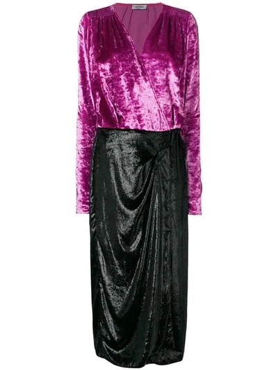 Attico V Neck Pink Black Velvet Wrap Dress In Rose-pink