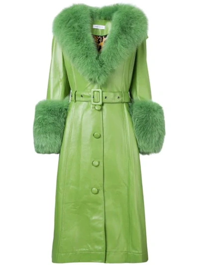 Saks Potts Foxy Leather Coat W/ Fox Fur In Green