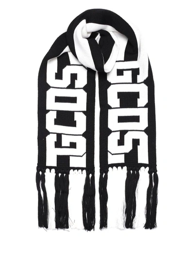 Gcds Logo Stripe Scarf In Black
