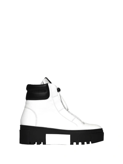 Vic Matie White And Black Hiking-style Heeled Ankle Boots In Bianco/nero