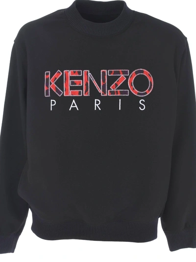 Kenzo White Sweatshirt With Embroidered Logo Patches In Black