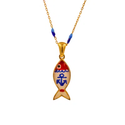 1610istanbul Women's Enamel Gold Fish Necklace