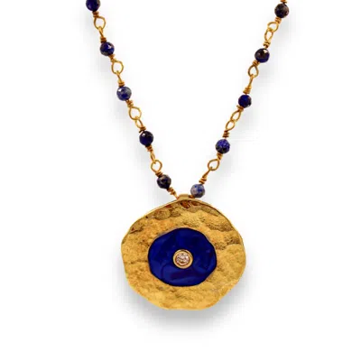 1610istanbul Women's Evil Eye Lapis Lazuli Gold Necklace