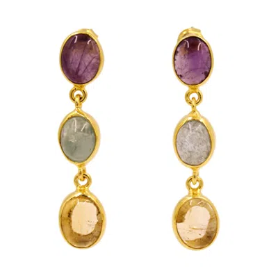1610istanbul Women's Gold Amethyst Aquamarine Royal Earrings