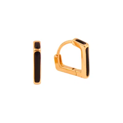 1610istanbul Women's Gold Black Enamel Hoop Earrings
