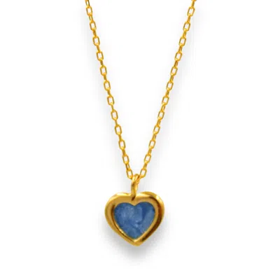 1610istanbul Women's Gold Blue Enamel Heart Necklace