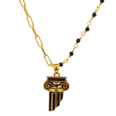 1610istanbul Women's Gold Byzantine Ionic Column Onyx Necklace