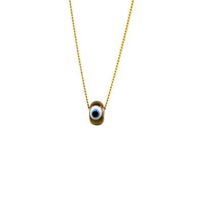 1610istanbul Women's Gold Evil Eye Coal Necklace