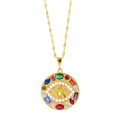 1610istanbul Women's Gold Evil Eye Pearl Medallion Necklace