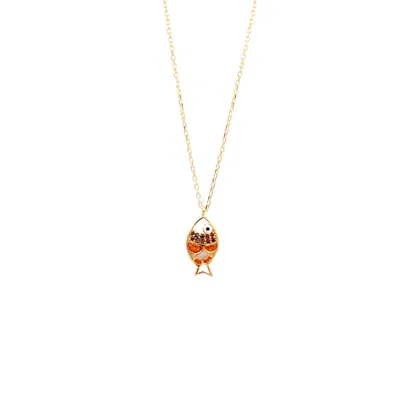 1610istanbul Women's Gold Fish Enamel Swarovski Necklace