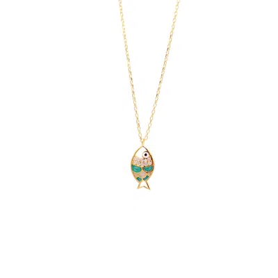 1610istanbul Women's Gold Fish Swarovski Necklace