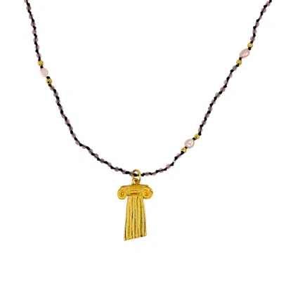 1610istanbul Women's Gold Ionic Column Pearl Gemstones Necklace