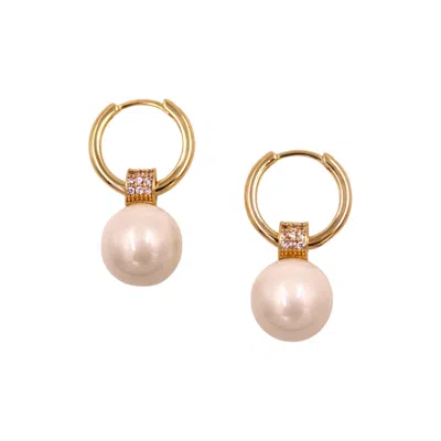 1610istanbul Women's Gold Istanbulite Pearl Hoop Swarovski Earrings